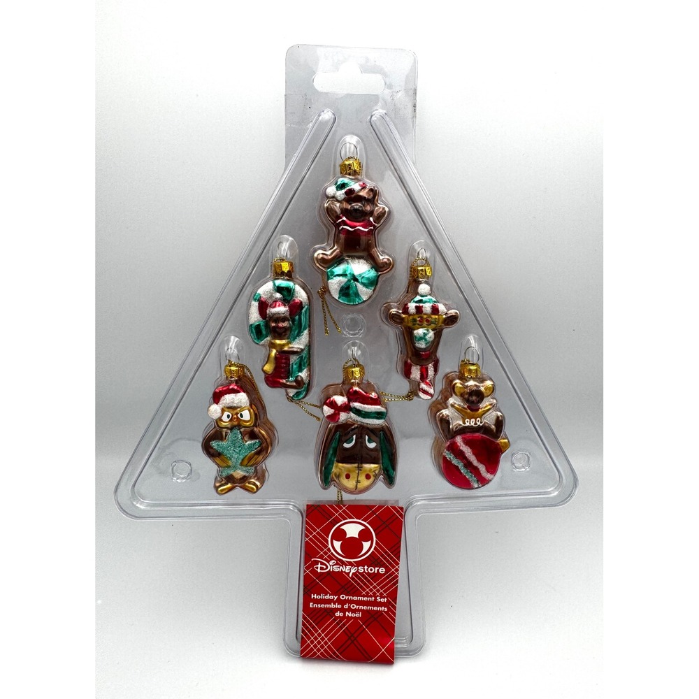 Rare Vintage Disney Store Winnie the Pooh Blown Glass Mini Ornament Set
